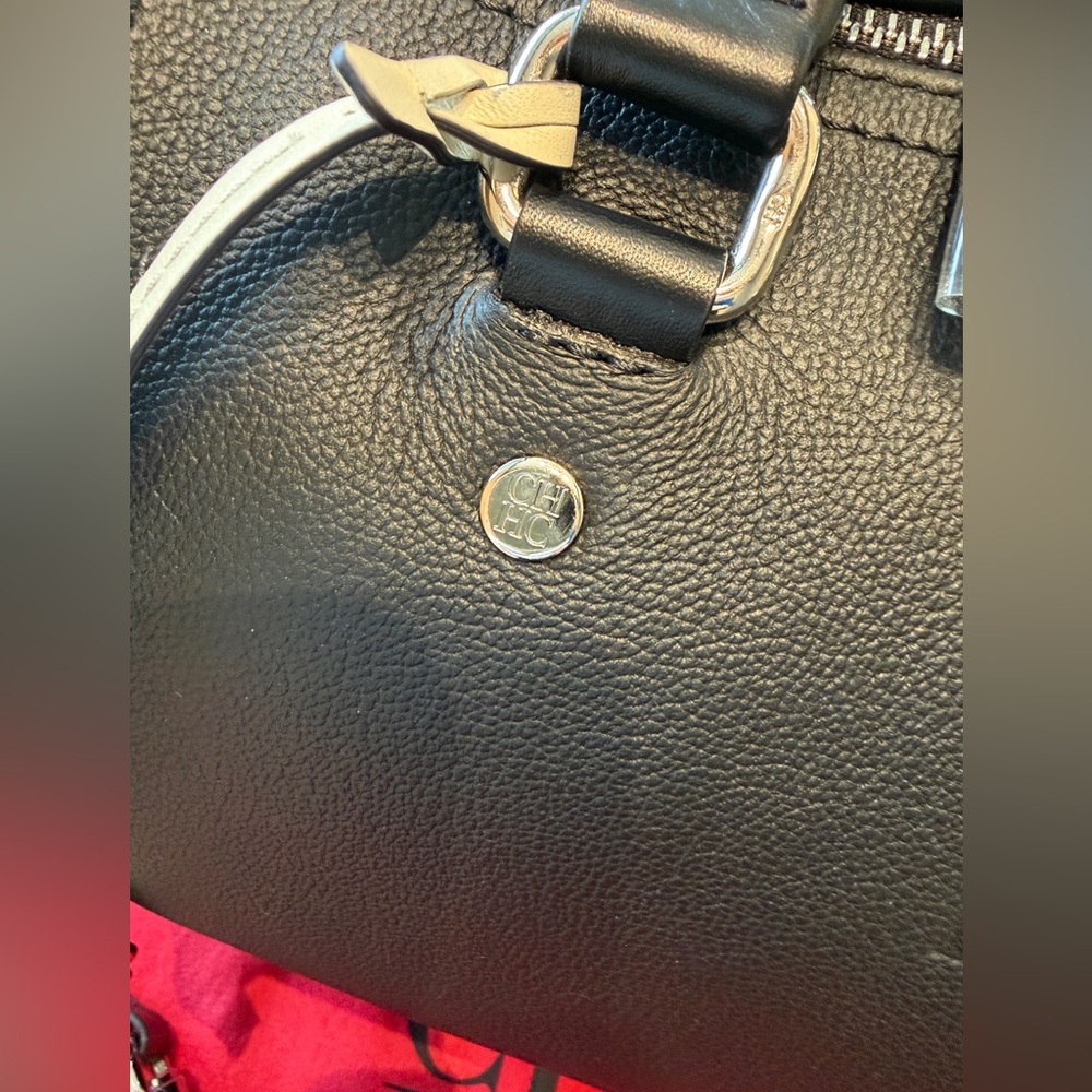 New Authentic Carolina Herrera CH Embossed two tone Genuine Leather Boston Bag - Picture 9 of 17